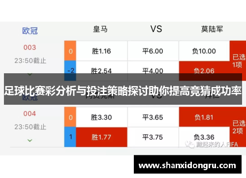 足球比赛彩分析与投注策略探讨助你提高竞猜成功率